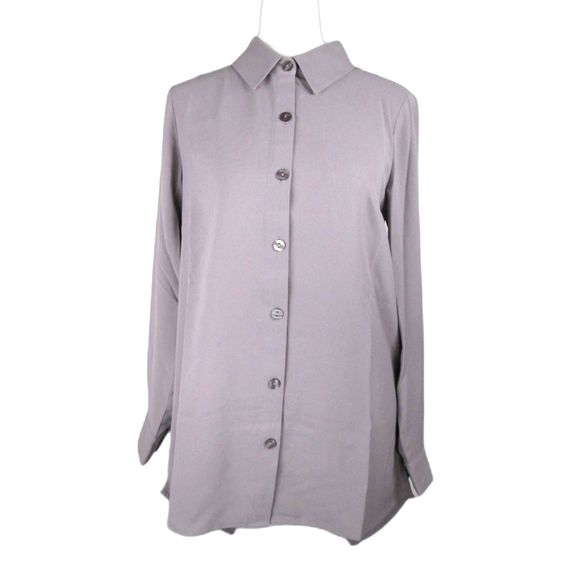 Joan Rivers Shirt XXS Storm Gray Button Up Criss Cross Back Polyester (B16-173) - Picture 1 of 9